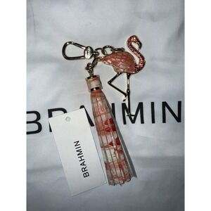 Brahmin Pink Flamingo Melbourne Leather Tassel Bag Charm Pink Girly New